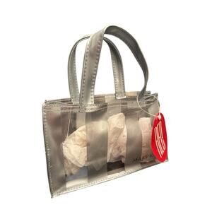 NEW Mary Kay Gray & Clear Striped Top Handle Gift Bag Plastic Holiday Bag